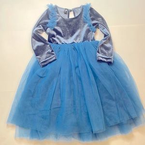 Toddler full length blue velvet and tulle dress.